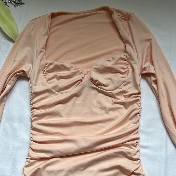 ⭐️sexy Bodycon Long Sleeve Ruched Deep V Square Neck Dress⭐️ - Picture 4 of 7